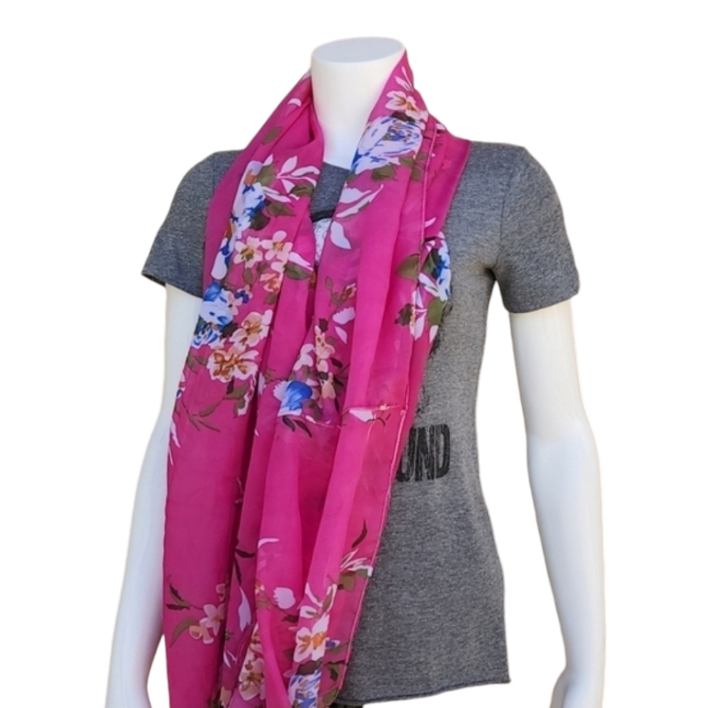 VINTAGE Oversized Infinity Chiffon Scarf Floral Wrap Shabby Chic Cottagecore - Picture 8 of 13